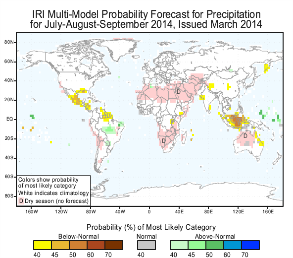 March outlook of July, August, and September seasonal precipitation. 