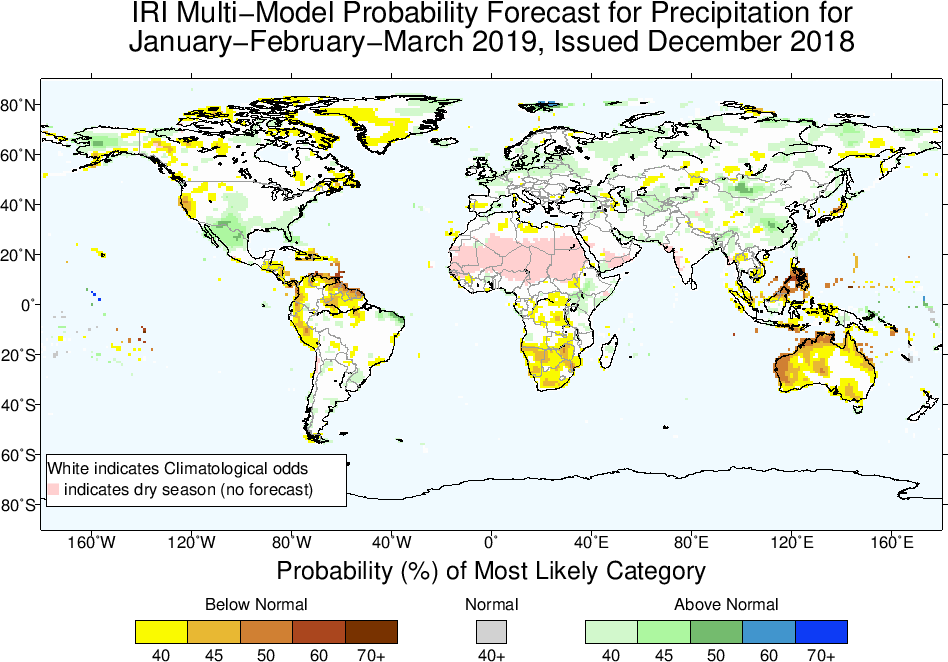 Probabilità precipitazioni e temperature a lunghissimo termine per il globo (IRI)