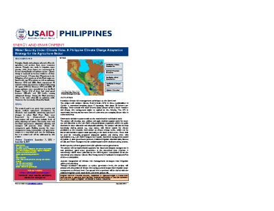 ￼Water Security Under Climate Risks: A Philippine Climate Change Adaptation Strategy for the Agriculture Sector